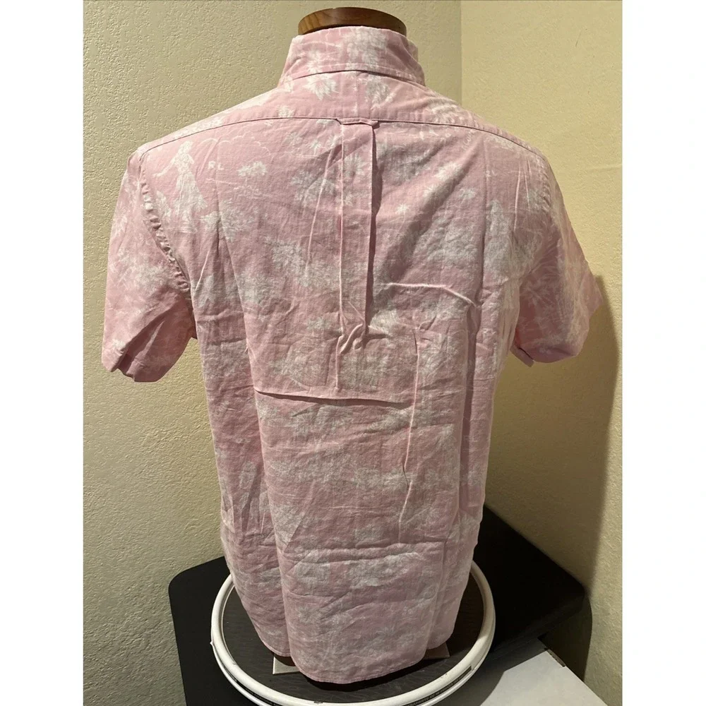 Polo Ralph Lauren Shirt Men L Pink Hawaiian Cotton Linen Classic Fit Button Up